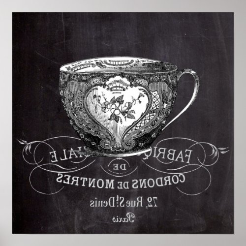 Chalkboard Alice in Wonderland tea party teacup Poster