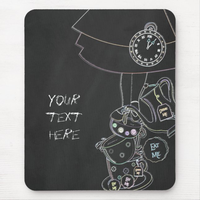 Chalkboard Alice in Wonderland Teacups Chalk Mouse Pad (Front)