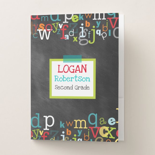Chalkboard Alphabet Boy's Personalized Pocket Folder (Front)