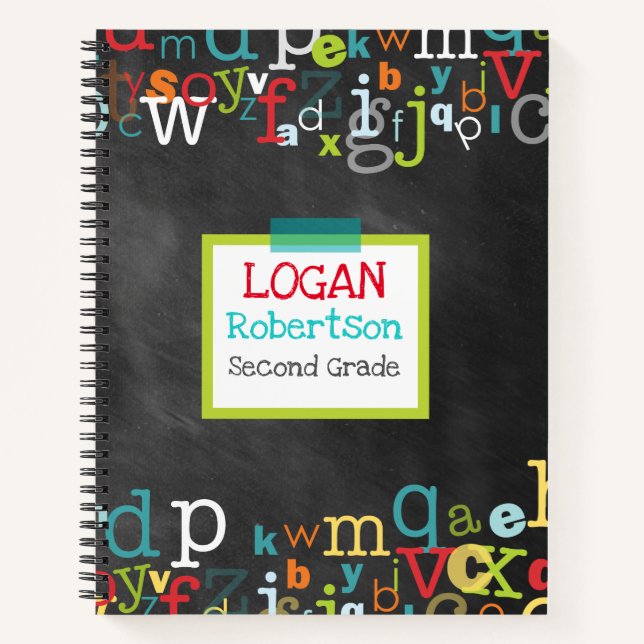 Chalkboard Alphabet Boy's Personalized Spiral Notebook (Front)