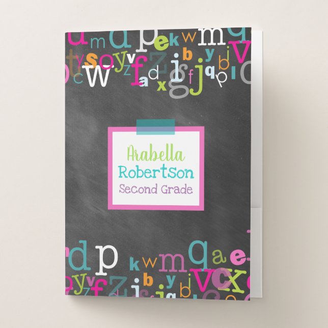 Chalkboard Alphabet Girl's Personalized Pocket Folder (Front)