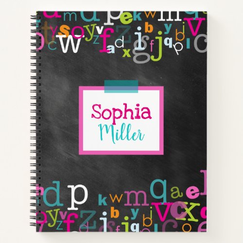 Chalkboard Alphabet Girls Personalized Spiral Notebook