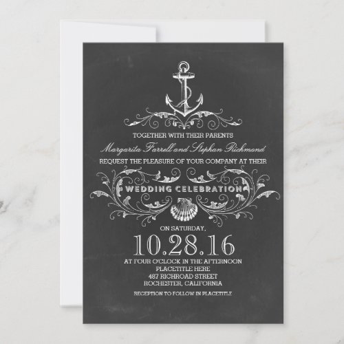 chalkboard anchor beach wedding invitations