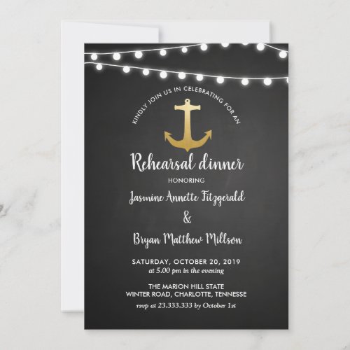 Chalkboard Anchor Faux Gold Foil Rehearsal Dinner Invitation