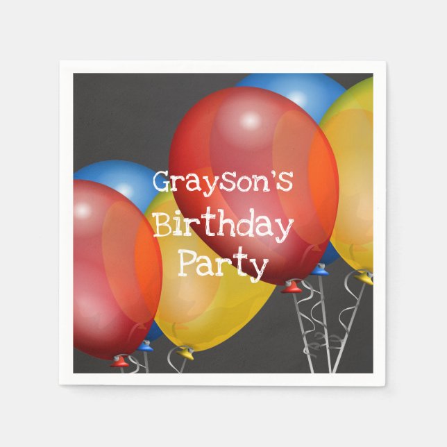 Chalkboard and Balloons Birthday Party Paper Napkins (Front)