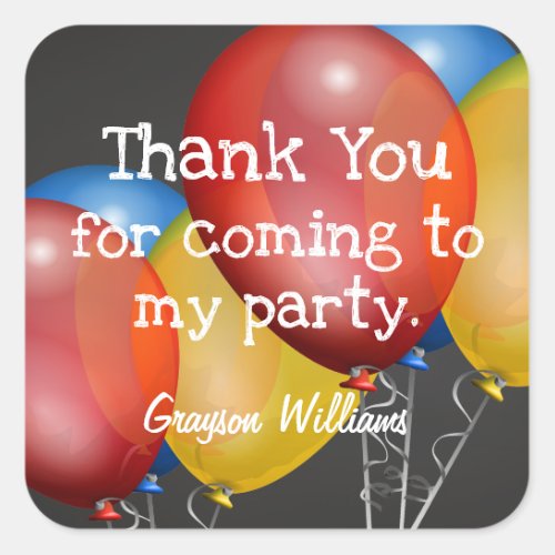 Chalkboard and Balloons Birthday Party Thank You Square Sticker