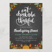 chalkboard and foliage script thanksgiving dinner invitation