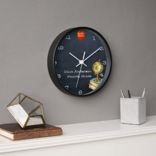 Chalkboard and Globe Personalized Teacher Clock