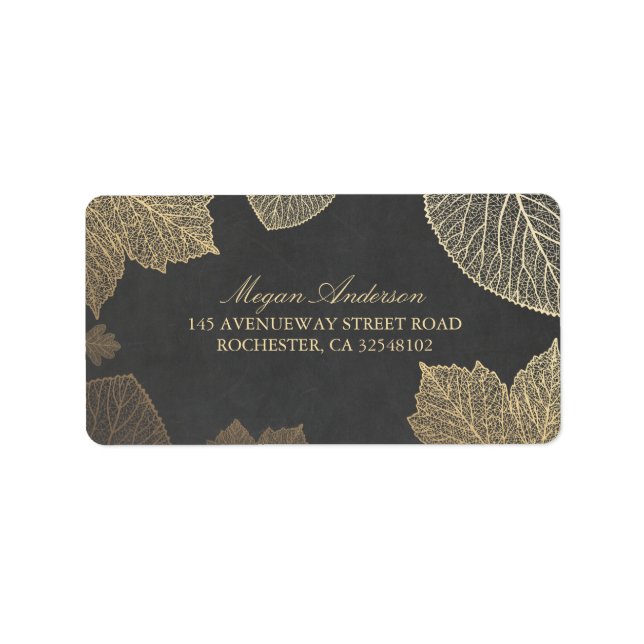 Chalkboard and Gold Leaves Fall Wedding Label (Front)