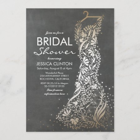 Chalkboard And Gold Vintage Bridal Shower Invitation