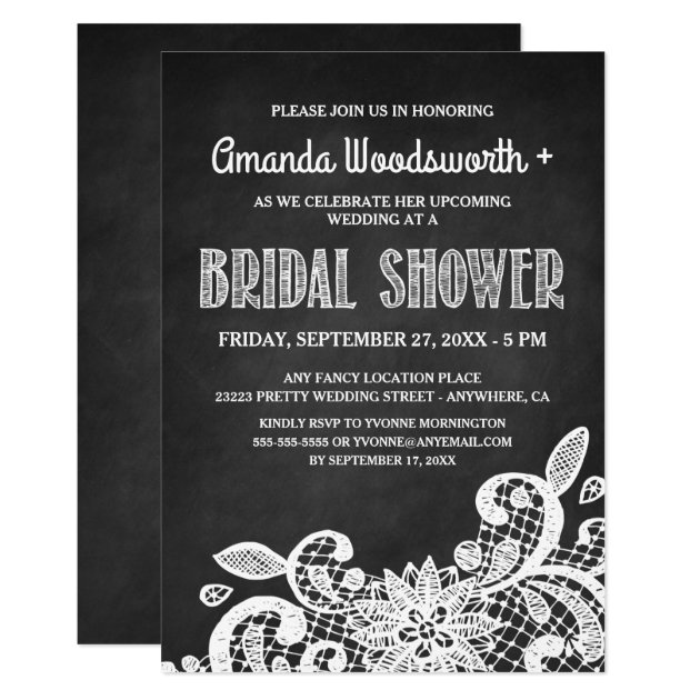 Chalkboard And Lace Bridal Shower Invitations