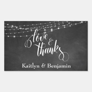 Chalkboard and Light Strings Love & Thanks Rectangular Sticker