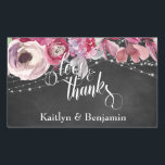 Chalkboard and Lights, Pink Flowers Love & Thanks Rectangular Sticker<br><div class="desc">This pretty design is distinctive because of its light strings, pink watercolor flowers and a chalkboard background. The focal point is a typography layer reading "love & thanks" in a swirling, elaborate font. Use the template field to add your names. Many coordinating pieces are available in the collection. Please let...</div>