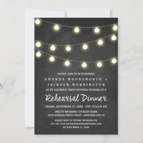 Chalkboard and Lights Rehearsal Dinner Invitations