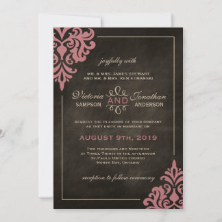 Chalkboard and Pink Damask Wedding Invitations
