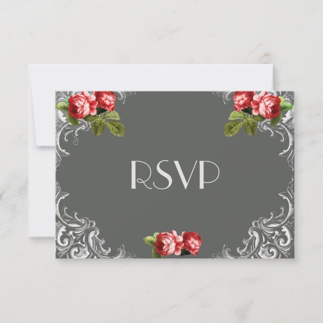 Chalkboard and Roses Wedding RSVP Card (Front)