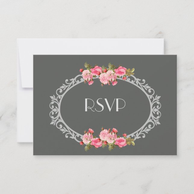 Chalkboard and Roses Wedding RSVP Card (Front)