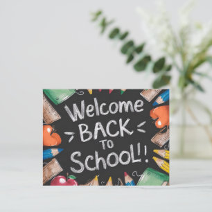 Chalkboard and School Supplies Back to School Postcard