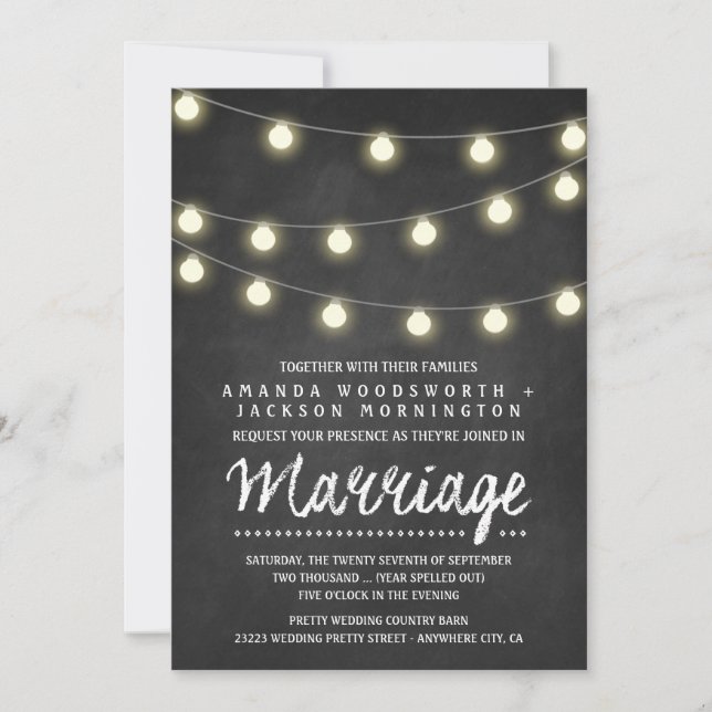 Chalkboard and String Lights Wedding Invitations (Front)