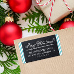 Chalkboard and Stripes Christmas Return Address Label<br><div class="desc">Custom Merry Christmas return address labels with a faux chalkboard background and aqua striped border. Personalize it with your family name and return address. Use the design tools to edit the text fonts and colors or add your own photos to create unique one of a kind holiday return address labels....</div>
