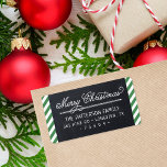 Chalkboard and Stripes Christmas Return Address Label<br><div class="desc">Custom Merry Christmas return address labels with a faux chalkboard background and green striped border. Personalize it with your family name and return address. Use the design tools to edit the text fonts and colors or add your own photos to create unique one of a kind holiday return address labels....</div>