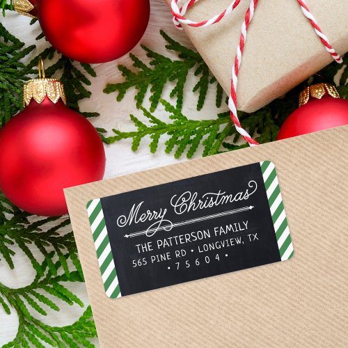 Chalkboard and Stripes Christmas Return Address Label