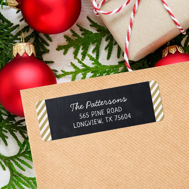 Chalkboard and Stripes Monogram Return Address Label (Creator Uploaded)