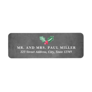 Chalkboard and Watercolor Holly Return Address Label