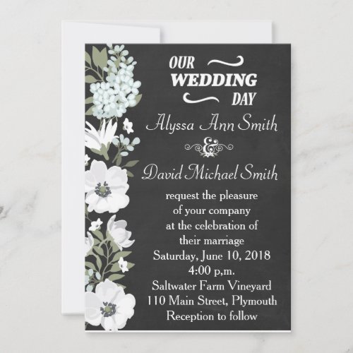 Chalkboard and White Anemone Floral Wedding Invita Invitation