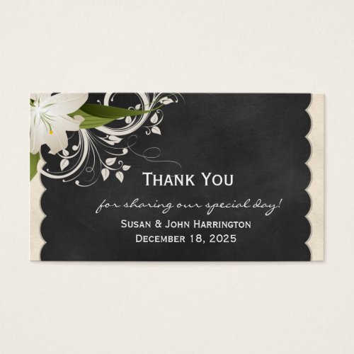Chalkboard and White Lily Thank You Business Cards
