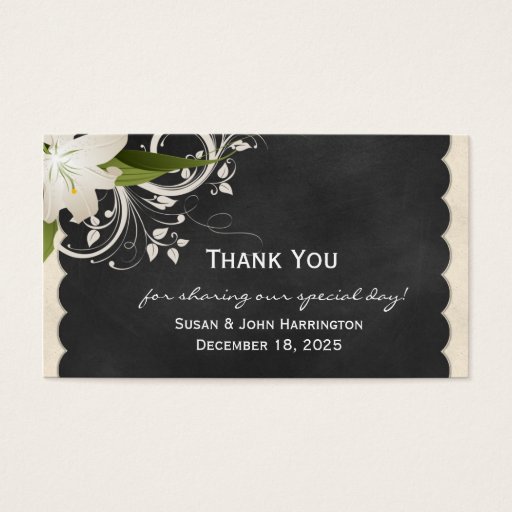 Customizable Chalkboard and White Lily Thank You Business Cards