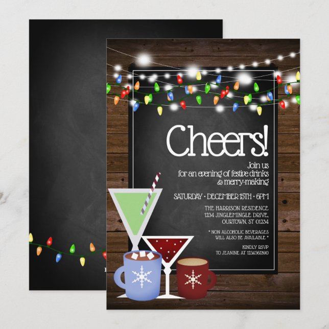 Chalkboard and Wood Christmas Cocktail Party Invitation (Front/Back)