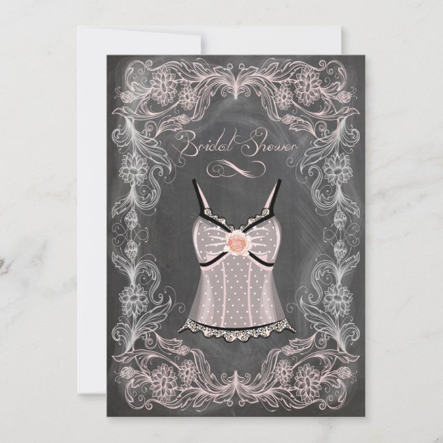 Chalkboard Antique Pink Floral Bridal Shower Invitation (Front)