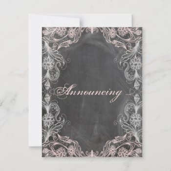 Chalkboard Antique Pink Floral Engagement Announcement by Wedding_Trends at Zazzle