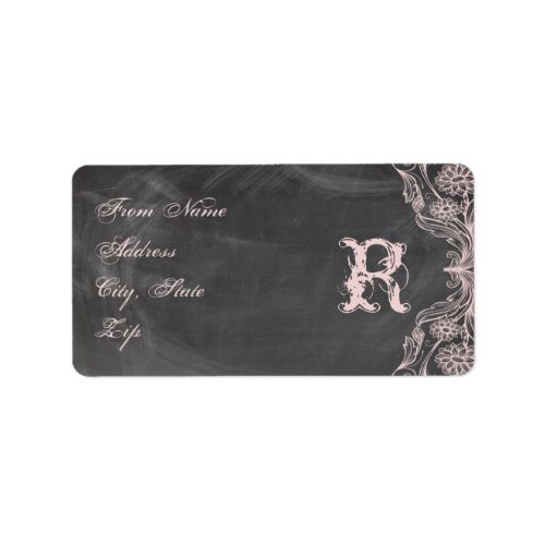 Chalkboard Antique Pink Floral Monogram Address Label