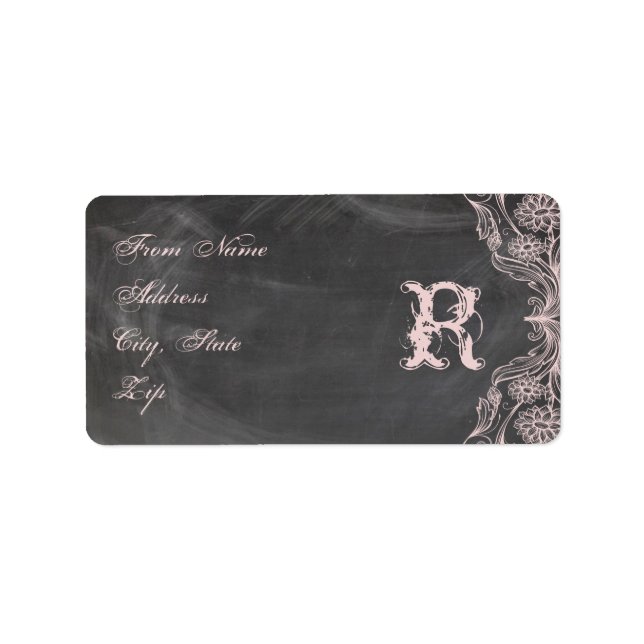 Chalkboard Antique Pink Floral Monogram Address Label (Front)