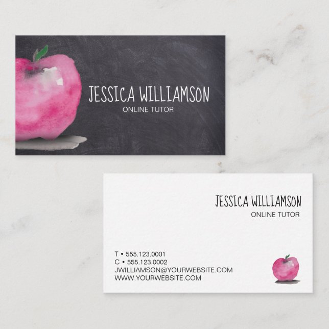 Chalkboard Apple Customizable Online Tutor Teacher Business Card (Front/Back)