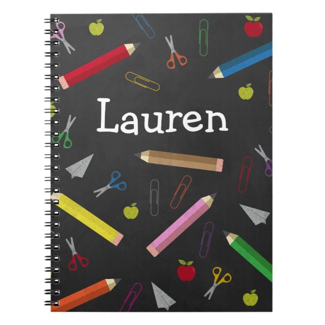 Chalkboard Apple Rainbow Pencil Crayons Paper Clip Notebook (Front)