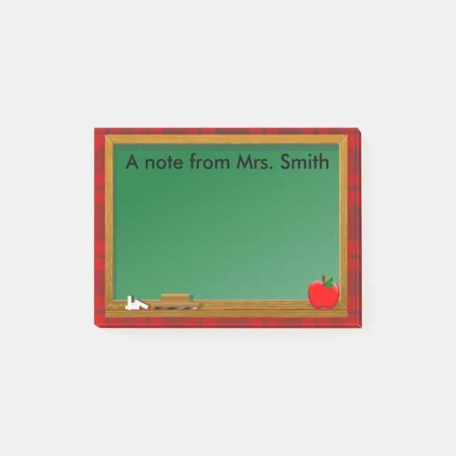 Chalkboard Apple Red Plaid Teacher's Post-it Notes (Front)
