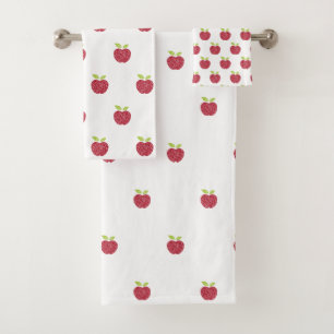 CHALKBOARD APPLE RED WHITE BATHROOM TOWEL SET