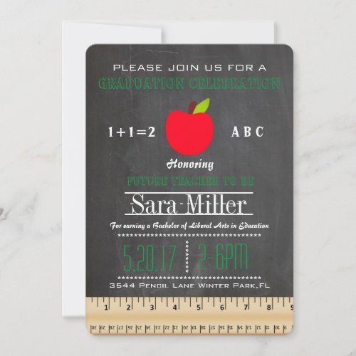 Chalkboard  Apple Teacher Graduation Invitation