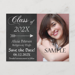 Chalkboard Arrow Save the Date Graduation Postcard