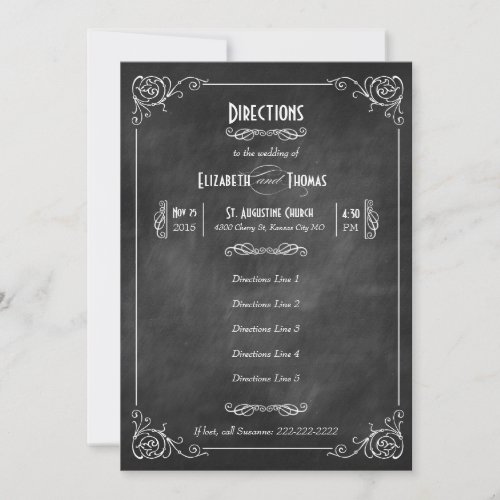 Chalkboard Art Deco Directions Insert Card