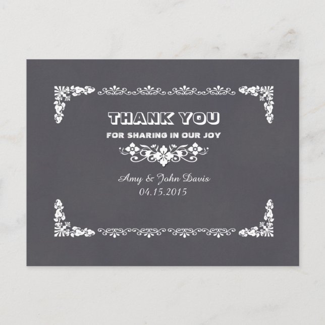 Chalkboard art deco wedding thank you notes deco3 (Front)