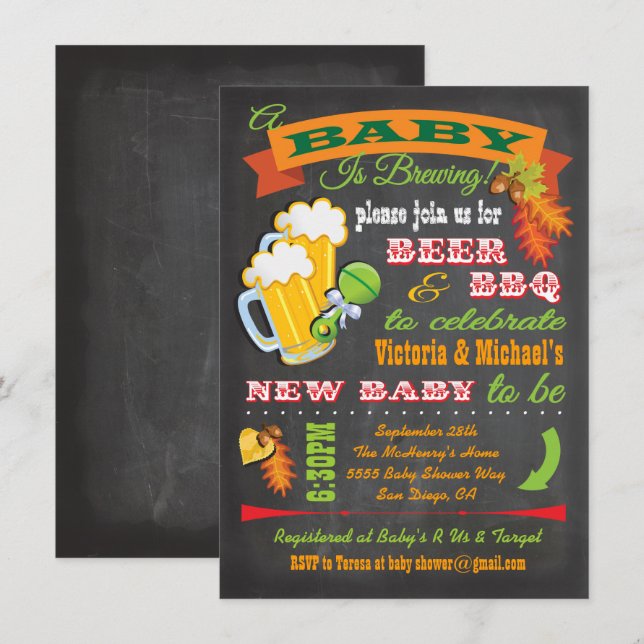 Chalkboard Autumn Baby is brewing baby shower Invitation (Front/Back)