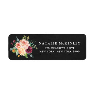 Chalkboard Autumn Blooms Floral Bouquet Address Label