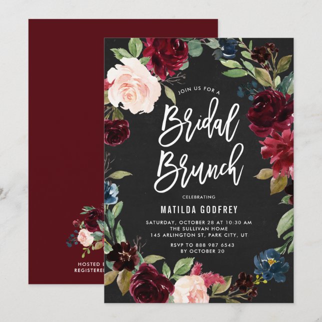 Chalkboard Autumn Floral Wreath Bridal Brunch Invitation (Front/Back)