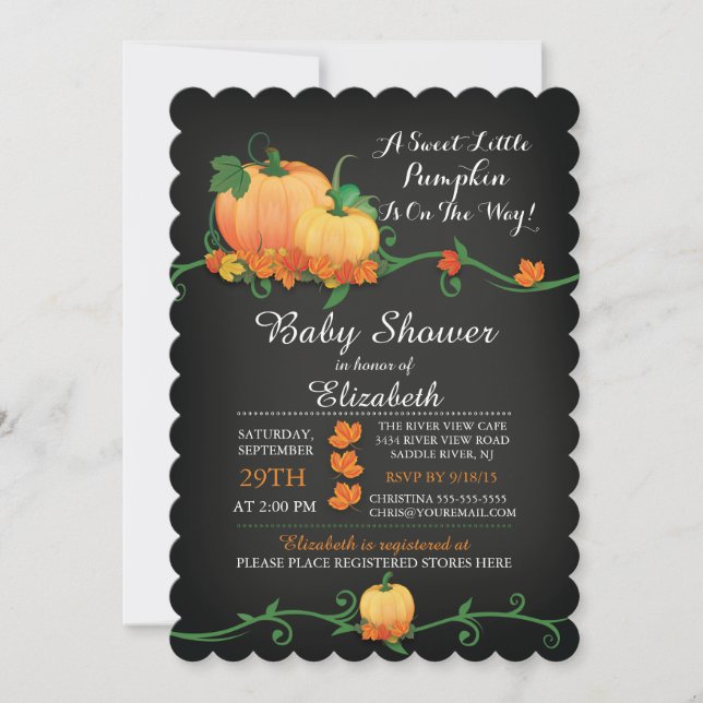 Chalkboard Autumn Pumpkin Baby Shower Invitation (Front)