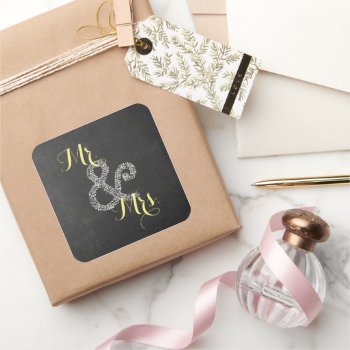 Chalkboard Autumn Wedding Mr & Mrs Party Square Sticker by Ohhhhilovethat at Zazzle