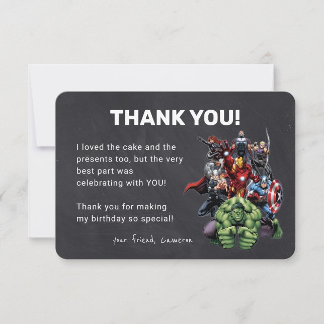Chalkboard Avengers Birthday Thank You Invitation (Front)